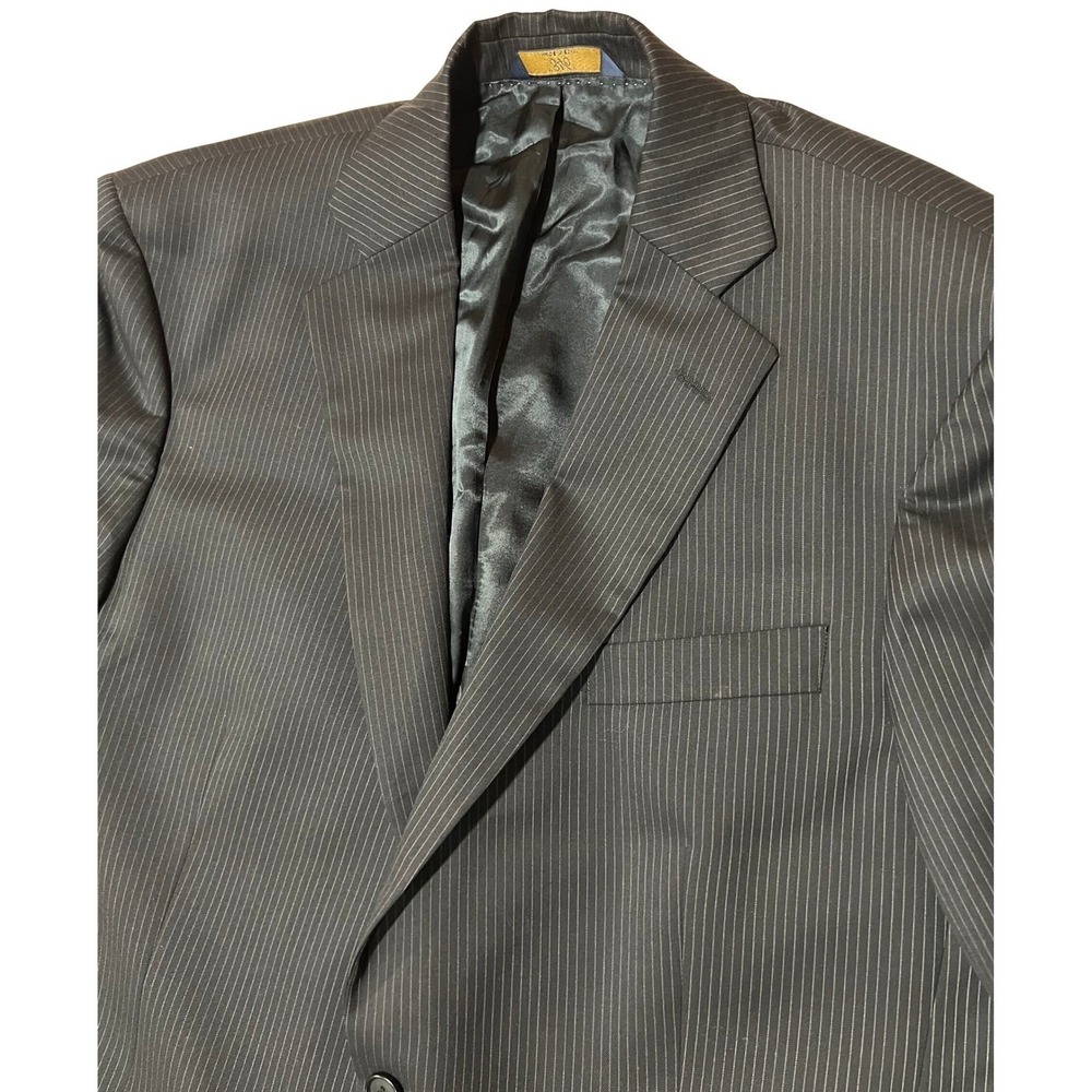 Brooks Brothers 346 Mens 43L Wool Blazer Black Pinstripe Stretch Two Button